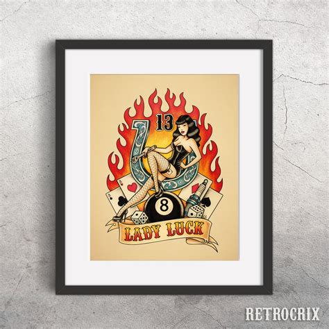 Lady Luck Tattoo Print. Old School Tattoo. - Etsy