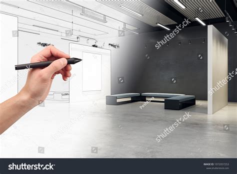 Hand Drawing Modern Museum Hall Design Stock Illustration 1072057253 | Shutterstock