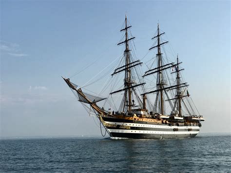 Italy's full-rigged ship Amerigo Vespucci passes by Graves - Graves Light Station