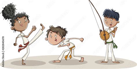 Cartoon kids practicing capoeira movements. Capoeira dancers. Stock ...