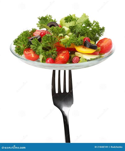 Fork with fresh salad stock image. Image of tomato, lettuce - 21848749