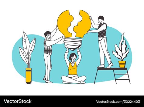 Teamwork puzzle concept cartoon people characters Vector Image