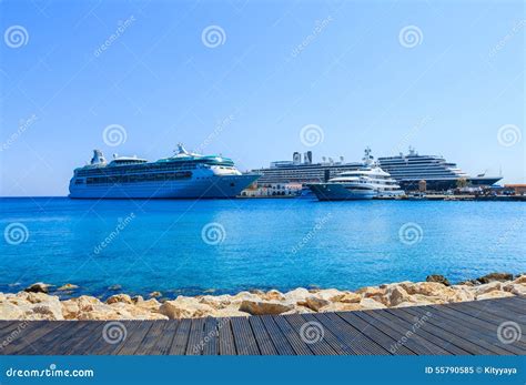 Luxury Yachts, Cruise Ships and Other Boats Docked at Port of Rhodes Editorial Image - Image of ...