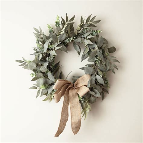 Laurel Leaf Artificial Wreath With Hessian Bow By Lights4fun ...