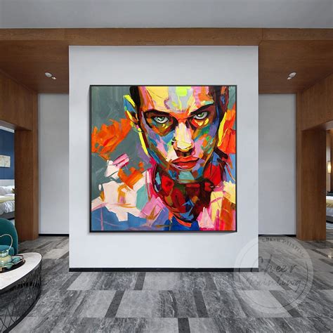 Hand painted palette knife man portrait canvas face acrylic abstract framed oil painting home ...