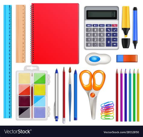 Realistic school stationery set Royalty Free Vector Image