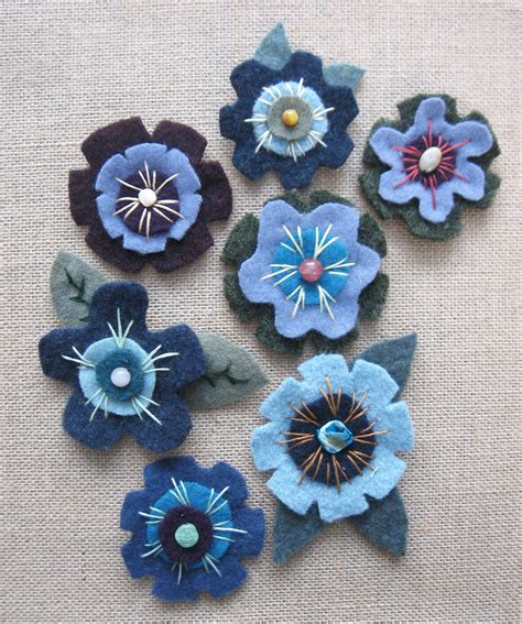 Felted wool flowers in blue. Appliques, brooches, or hairpins--haven't decided yet! | Felt ...