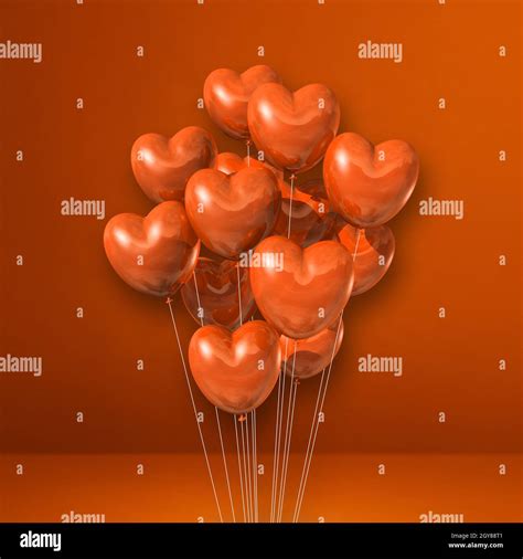 Heart shape balloons bunch on orange wall background. 3D illustration ...