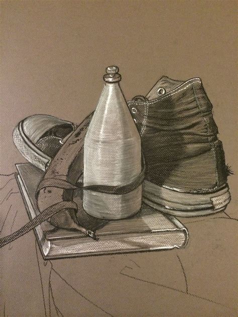 Charcoal drawing of still life including old spice and Chuck Taylor ...