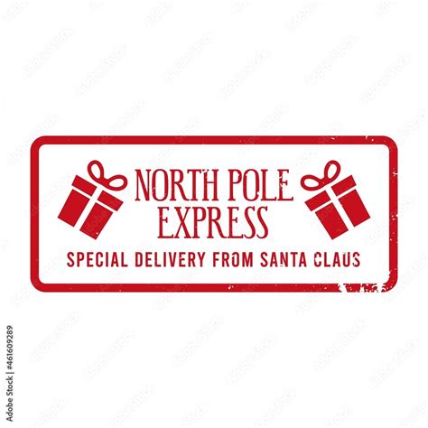 North pole express - special delivery from Santa Claus. Holiday stamp design for letters or ...