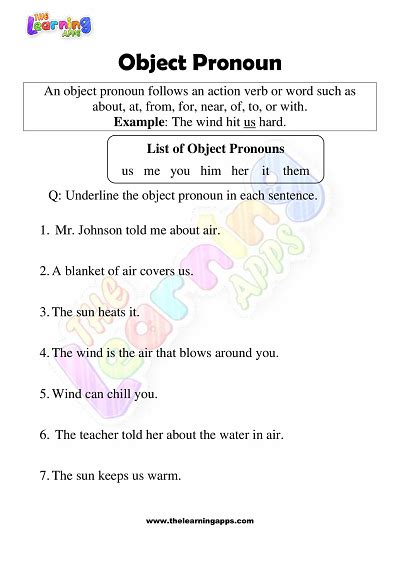 Subject and Object Pronouns Worksheet for 4th - 5th Grade | Lesson ...