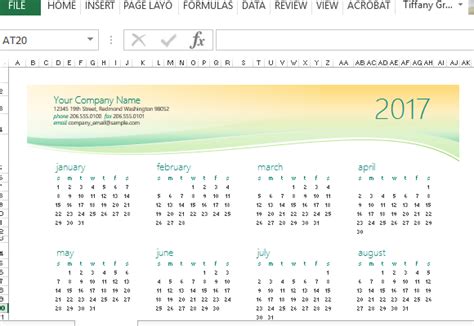 Microsoft Excel 2017 Calendar Template Database