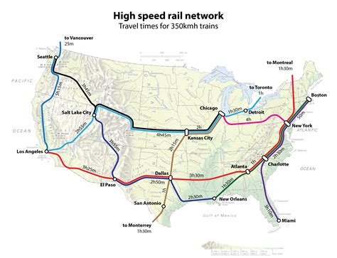 Travel times for a 350kmh high speed rail network in the USA : r ...