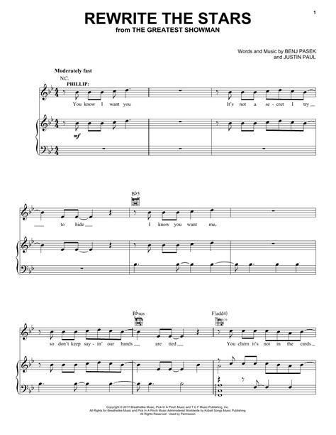 Rewrite The Stars (from The Greatest Showman) by Pasek & Paul Sheet Music for Piano, Vocal ...