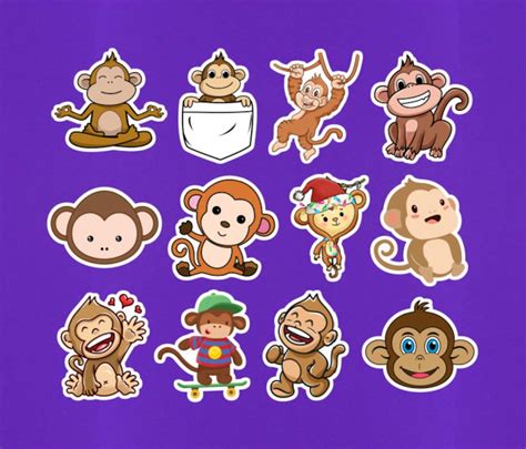 Set of 12 Cute Monkey Stickers / Monkey Sticker Pack / 2 Size / Animal ...