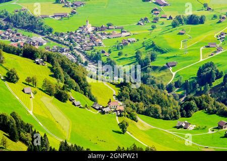 Elevated view of alpine landscape Dallenwil, Wolfenschiessen, Canton of Nidwalden, Switzerland ...