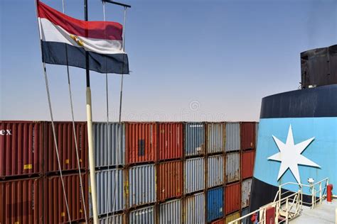 Container Ship Owned by Maersk is Transiting Suez Canal. Editorial ...