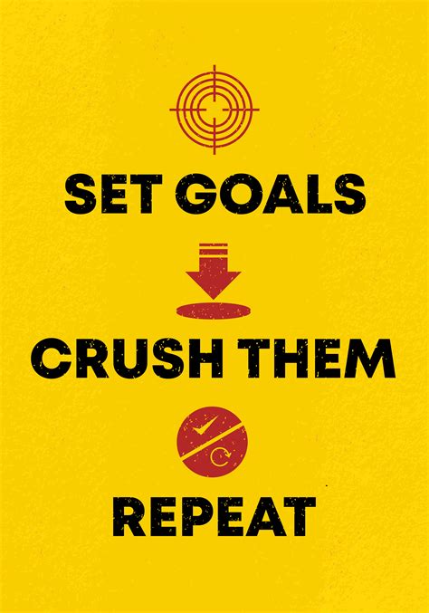 Positive motivational quotes poster template. Set goals, crush them, and repeat. Slogan and ...