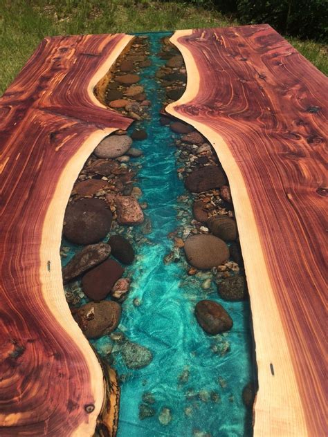 Cedar Live Edge River Dining Table With Stone Resin - Etsy Canada | Wood resin table, Resin ...