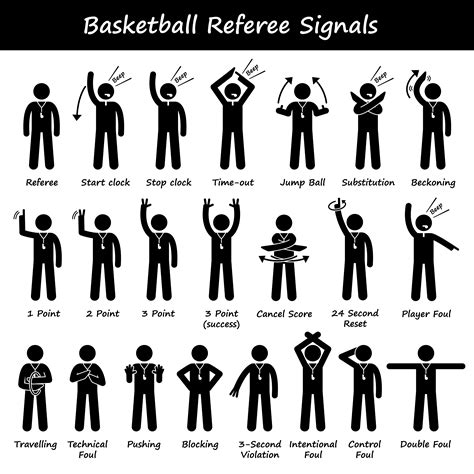 Basketball Referees Officials Hand Signals Stick Figure Pictogram Icons. 371314 Vector Art at ...