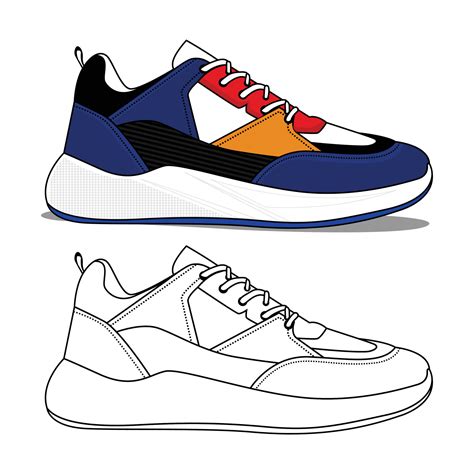 sneakers shoe with line art style and color vector 15451801 Vector Art at Vecteezy