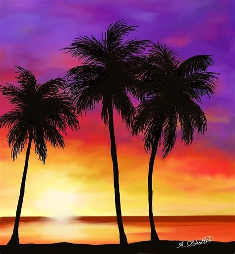 Sunset On A Palm Beach Painting by Amy Scholten | Beach sunset painting ...