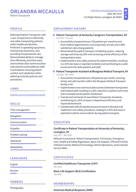 Top 18 Patient Transporter Resume Objective Examples