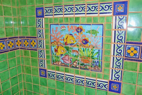 Bathroom shower mural using Mexican tiles. | Tile murals, Tiles, Design