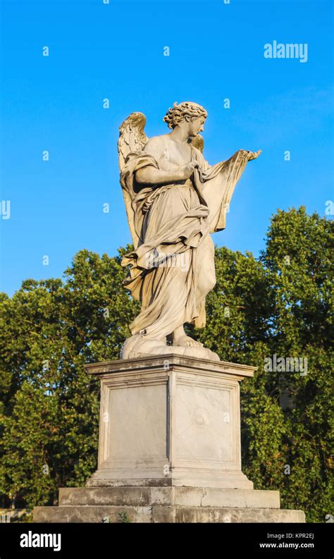 Ancient marble sculpture of angel on the bridge Stock Photo - Alamy