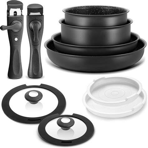 BEZIA Induction Hob Pans Set, Nonstick Pots and Pans Set 10 Pieces, Saucepan Sets with ...