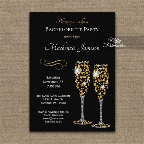 Bachelorette Party Invitations Champagne Glam Sparkle - Nifty Printables