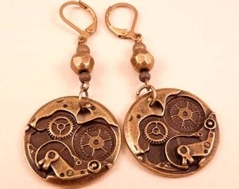 Steampunk Earrings Brass Earrings Steampunk by bluerosebeadery