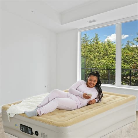 Serta Queen Size Double High Air Mattress with NeverFlat AC Pump, Brown, 18-in Height, 60-in ...