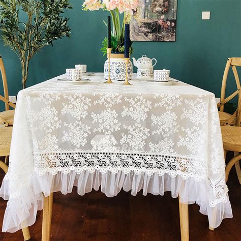 Lace Tablecloths Cotton Rectangule White 70 Inch Wholesale Embroidered