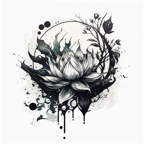 Lotus Flower Tattoo Design White Background PNG File Download High ...