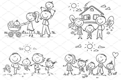 Happy doodle families bundle, vector | Happy doodles, Doodle people, Family drawing