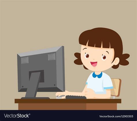 Girl Working At Computer Cartoons