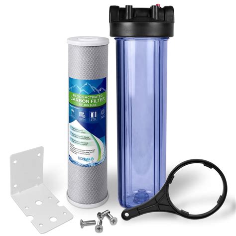 20" Transparent Big Blue Whole House Water Filter w/ 5 Micron Activated ...