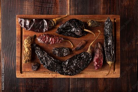 Variety of mexican dried chili. Chile Morita, Guajillo, sChipotle and Pasilla, This Mexican ...