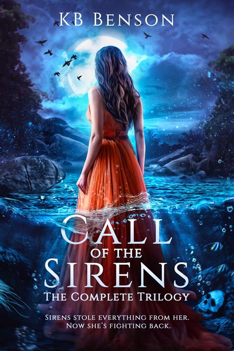 the cover for call of the sirens by k b benson, featuring a woman in an orange dress