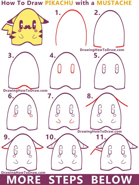 How to Draw a Super Cute Pikachu with a Mustache from Pokemon (Chibi ...