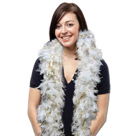 White Feather Boa with Gold Tinsel | White Feather Boas Bulk