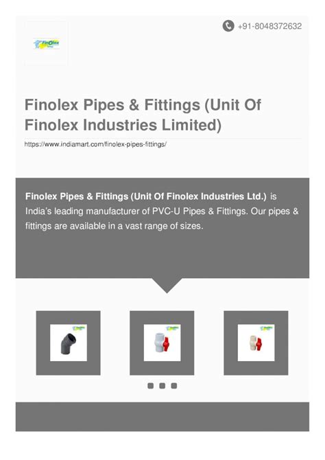 (PDF) Finolex Pipes & Fittings (Unit Of Finolex Industries Limited) · Finolex Industries Limited ...