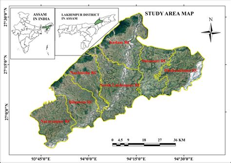 Location map of Lakhimpur district showing the revenue circles ...