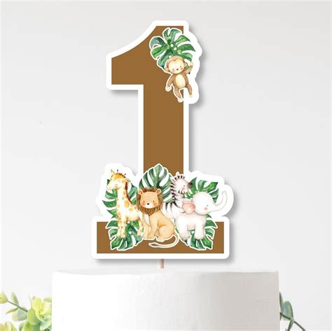 PRINTABLE Jungle Number 1 Cake Topper Jungle First Birthday Cake Topper ...