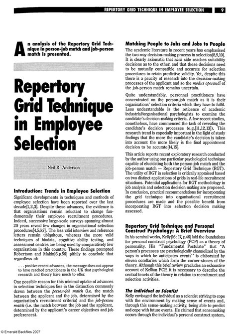 (PDF) Repertory Grid Technique in Employee Selection