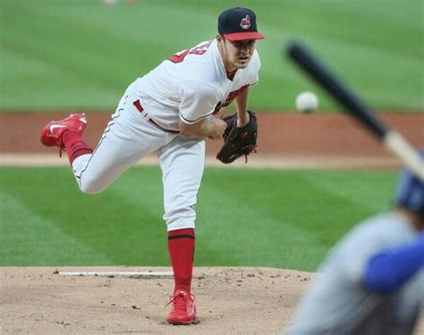 Cleveland Indians Trevor Bauer pitching against the Kansas City Royals ...