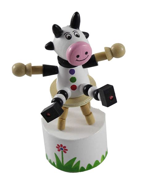 Curious Minds Busy - 1 Cow Wooden Collapsing Thumb Dancing Push Puppet ...