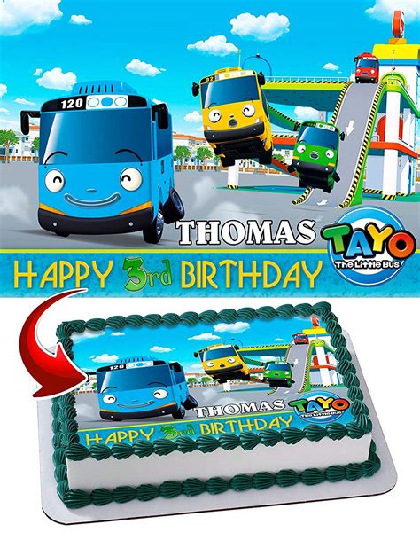 Buy Cakecery Tayo the Little Bus Edible Cake Image Topper Personalized Birthday Cake Banner 1/4 ...