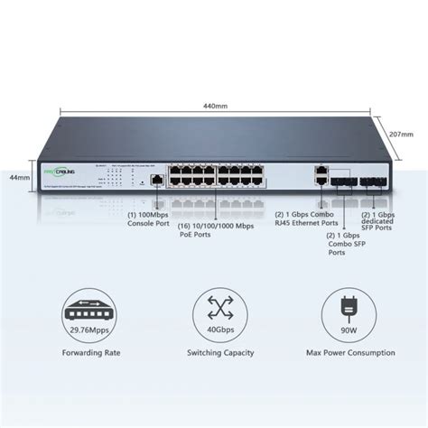 16 Port 90W Managed PoE Switch with 4 SFP - FASTCABLING